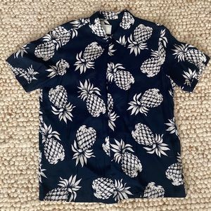 Navy Pineapple Print Men's Shirt